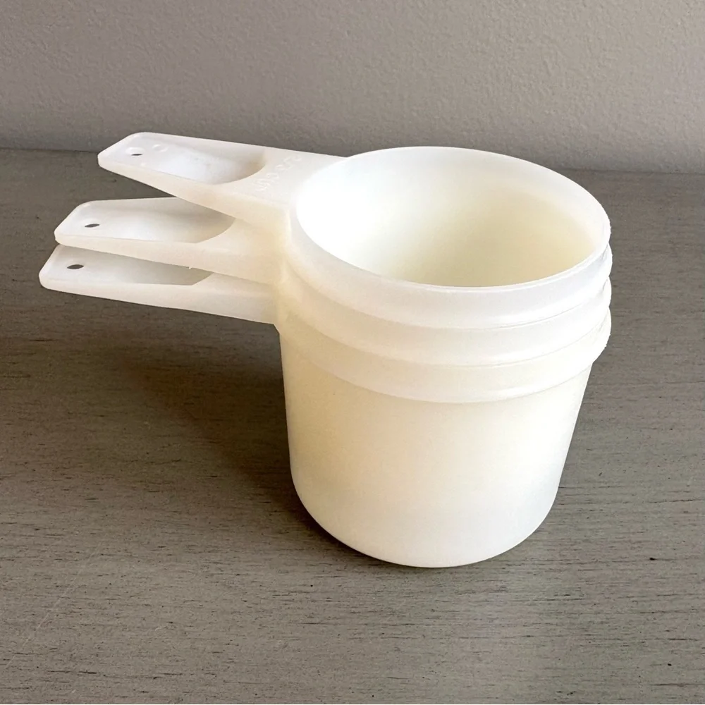 VTG Tupperware White Clear Measuring Cups Nesting 1 cup, 3/4 cup, 2/3 cup USA